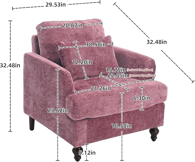 Modern Accent Chair 29'' W Comfy Chenille Tufted Lounge Armchair for Living Room Upholstered Mid Century Reading Nook Chairs Single Sofa Chair Solid Wood Frame (Wine Red)
