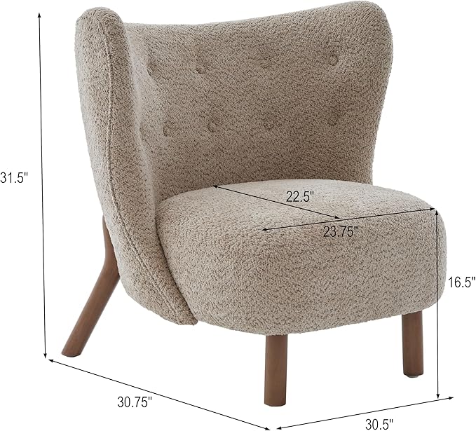 Scott Living Aurora Boucle Upholstered Wingback Accent Chair Solid Wood Living Room Slipper Chair Bedroom Comfy Reading Chair Brown