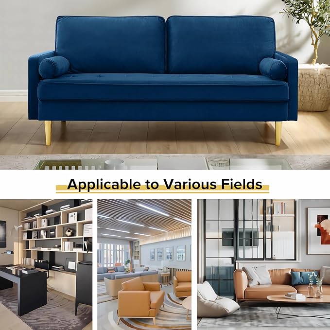 SZLIZCCC 67 LoveSeat Sofa Love Seat Couch Mid Century Modern Couchs Velvet Fabric Pull Dot Design Sofas with Two Round Pillows for Small Spaces Living Room Dorm Bedroom Apartment (67 Navy)