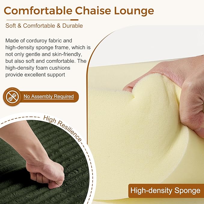Avenix 66 Oversized Boneless Chaise Lounge Chair IndoorCorduroy Comfy Oversized Reading Chair Boneless Couch Bed ChairNo Assembly RequiredGreen