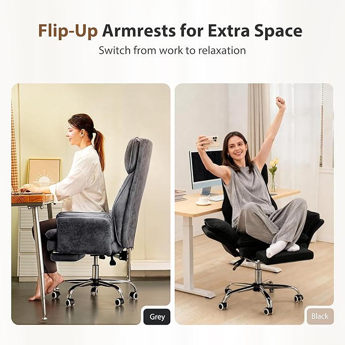 Big and Tall Office Chair Flip Armrests for Pets &amp Cross Legged Sitting Executive Ergonomic Computer Gaming Chair with Foot Rest Gliter Fabric Wide Seat Reclining Desk Chair