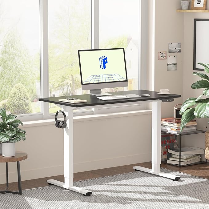 FLEXISPOT EN1 One-Piece Standing Desk with 1-Inch Thick Seamless Desktop 40x24 Electric Height Adjustable Desk for Home Office Multi-Monitor Setups &amp Easy Assembly Black