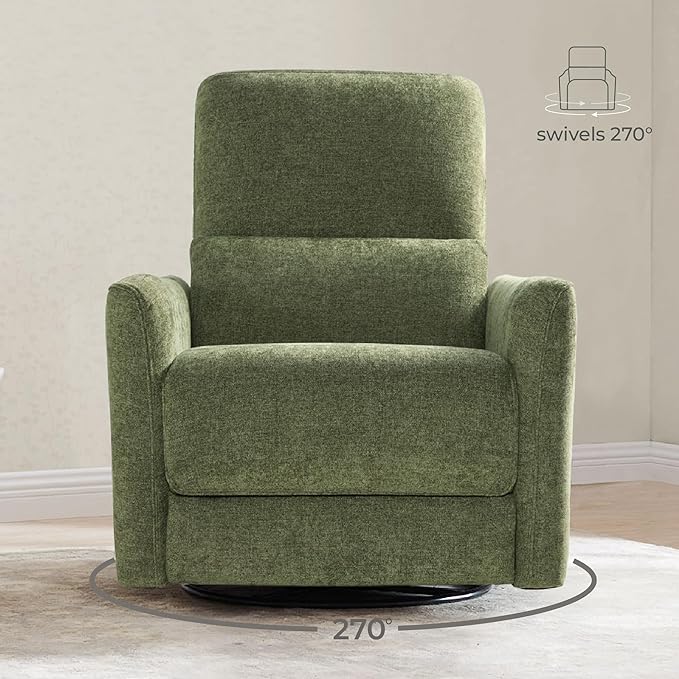 CHITA Power Recliner Chair Swivel Glider FSC Certified Upholstered Living Room Nursery Reclining Sofa Chair with Lumbar Support Green