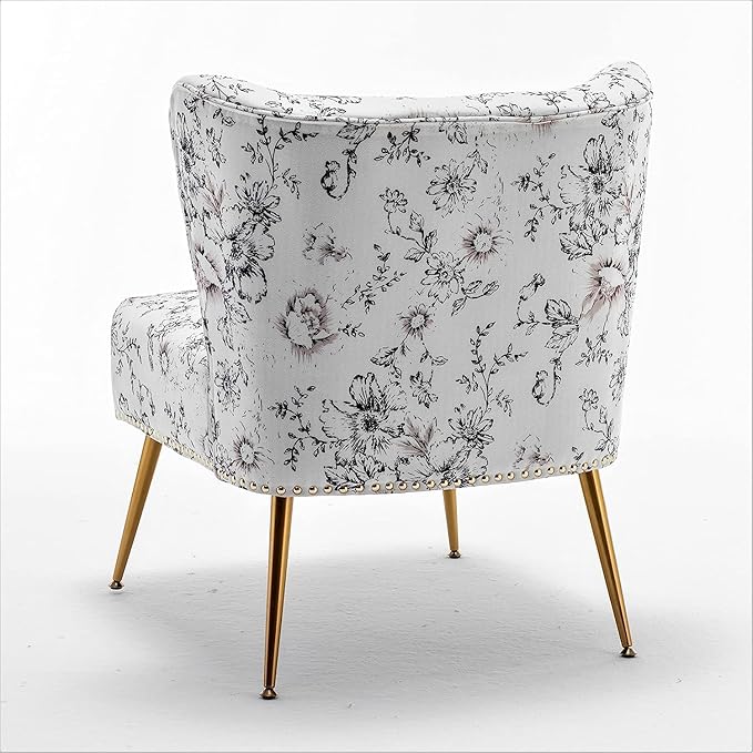 Thia Armless Accent Chair for Living Room Elegant Seat with Nailhead Trim Gold Metal Legs and Comfortable Curved Back 28 D x 25 W x 29.5 H 04 Floral Print