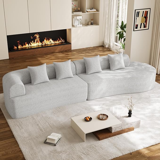 147 Oversized Sectional Sofa for Living Room Modern Luxury Plush Chenille 4-Seater Extra Deep &amp Wide Seat Curved Cloud Couch with 4 Throw Pillows No Assembly Needed Light Grey