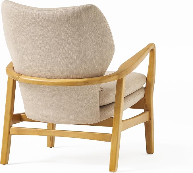 Mid-Century Accent Chairs Modern Upholstered Living Room Chair Cozy Armchair Button Tufted Back and Wood Legs for Bedroom/Office/Cafe/Living Room (Beige)