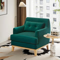 LINSY Accent Chair Large Reading Chair with Rubberwood Base Mid Century Modern Armchair with Lumbar Pillow Cozy Single Sofa Chair for Living Room Bedroom Office Study Velvet Arm Chair Green