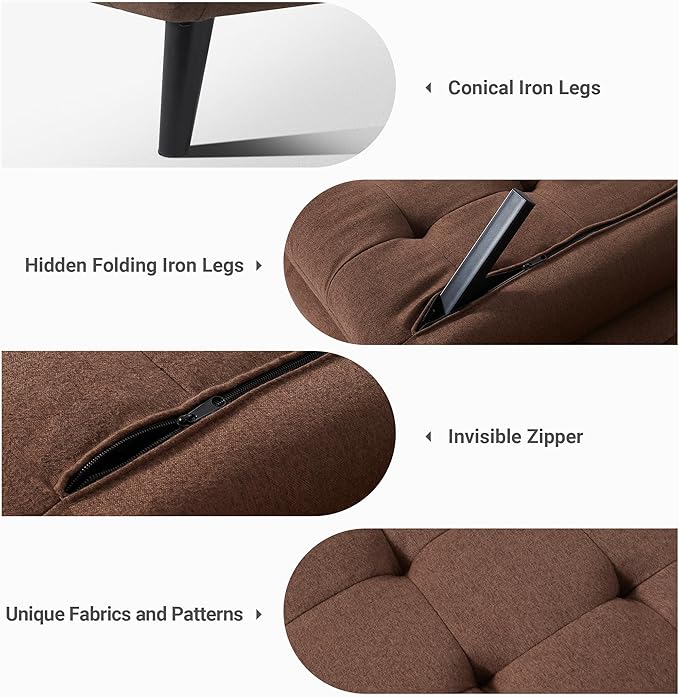 Convertible Chair Bed with 7-in-1 Linen Fabric Couch Bed Ideal for Compact Living Rooms Apartments Guest Rooms or Offices Brown