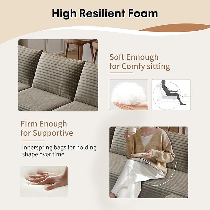 139.4 U Shaped Cloud Sectional Sofa for Living Room Plush Corduroy Cover Fluffy Memory Foam Cushions No Assembly Required Modular Chaise Lounge Oversized Comfortable Couches Set Camel