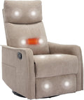 PELUMY 360 Swivel Rocking Recliner Chair for Adults Nursery Rocking Chair with Heat and Massage Glider Reclining Chair for Small Space Living Room Bedroom (Khaki)