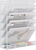 EasyPAG 5 Tier Wall File Holder Mesh Hanging Folder Organizer with Classify Label Versatile Desk File Holder Vertical Wall Mounted Mail Organizer for Office Home Cubicle White