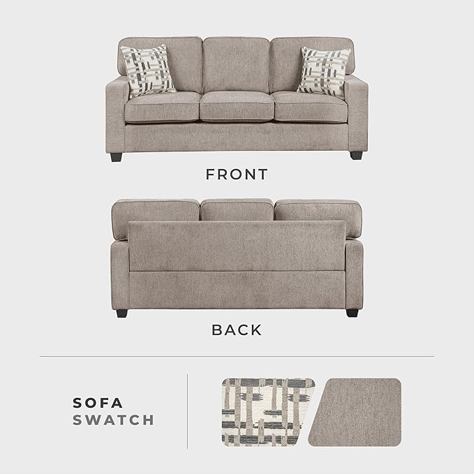 Lexicon 83.5 Chenille Upholstered Sofa Modern 3-Seater Couch with Track Arms Reversible Cushions Removable Cushion Cover Matching Pillows for Living Room/Apartment/Office Easy Assembly Taupe