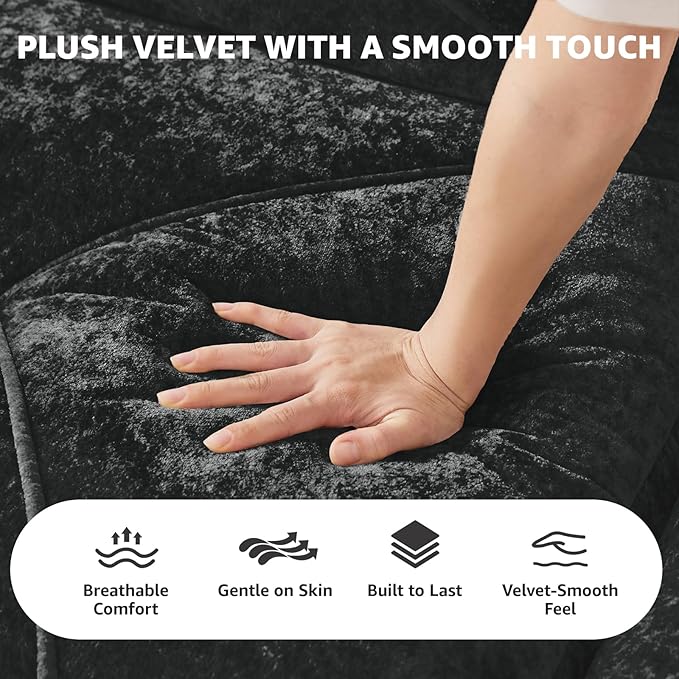 Black Loveseat Sectional Couches for Living Room Velvet Fabric Boneless Couch No Assembly Cloud Modular Sectional Sofa Love Seat with 2 Ottoman Foam Couch Compressed Sofa Set Sofas para Sala