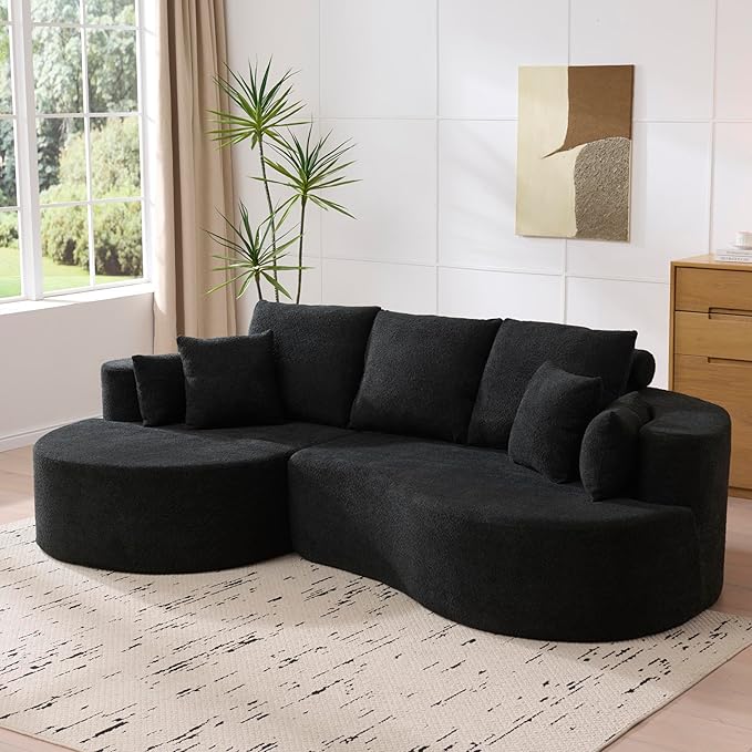 kevinplus 106'' Sectional Curved Sofa Sponge Couch with Chaise Lounge for Living Room L-Shape Modern Sectional Sofa Couch No Wood Structure &amp No Assembly 72 Hour Rebound Black