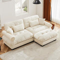 Oversized Modern Cream Velvet 2-Seater Sofa with Ottoman L-Shaped for Living Room &amp Loft - Exquisite Stylish Design