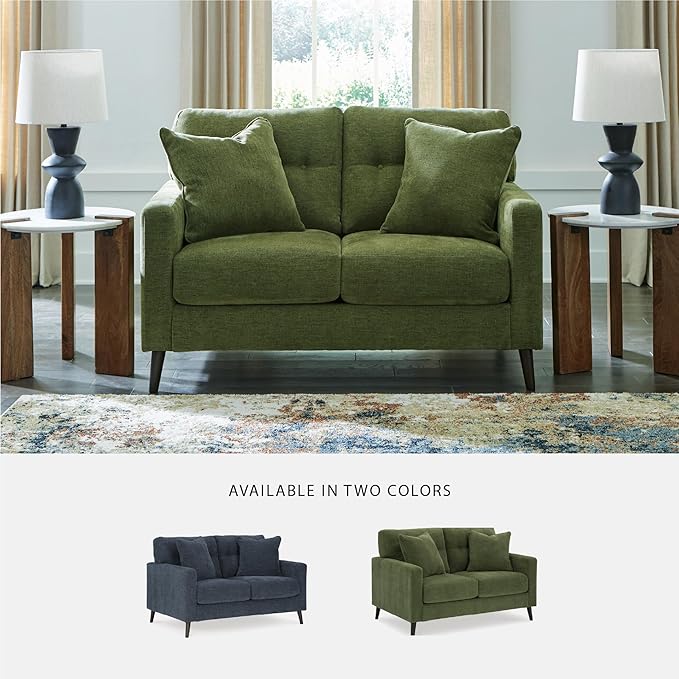 Signature Design by Ashley Bixler Mid-Century Modern Tufted Loveseat with 2 Toss Pillows Green