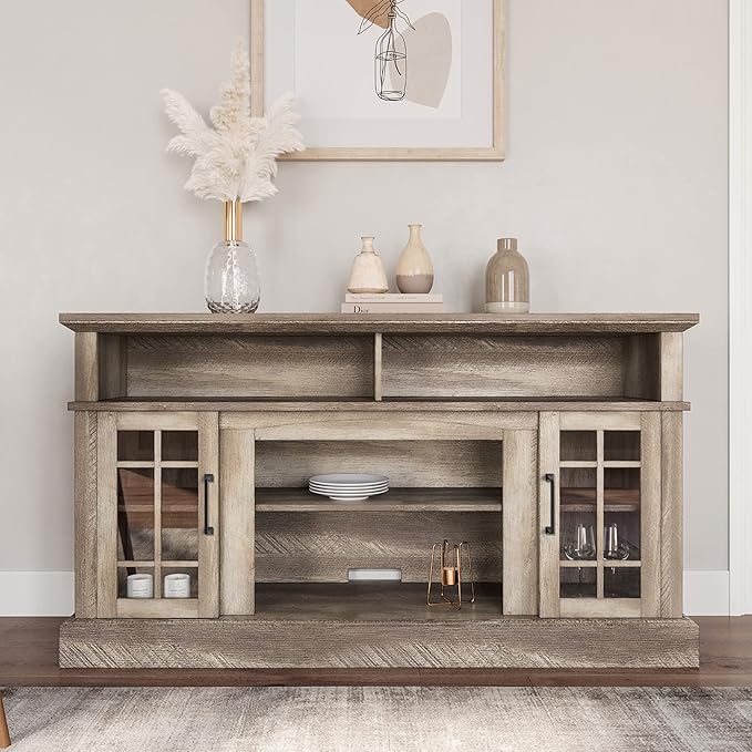 BELLEZE Traditional 58 Inch Rustic Wood TV Stand &amp Media Entertainment Center Console Table for TVs up to 65 Inches with Open Storage Shelves &amp Cabinets - Astorga (Ashland Pine)