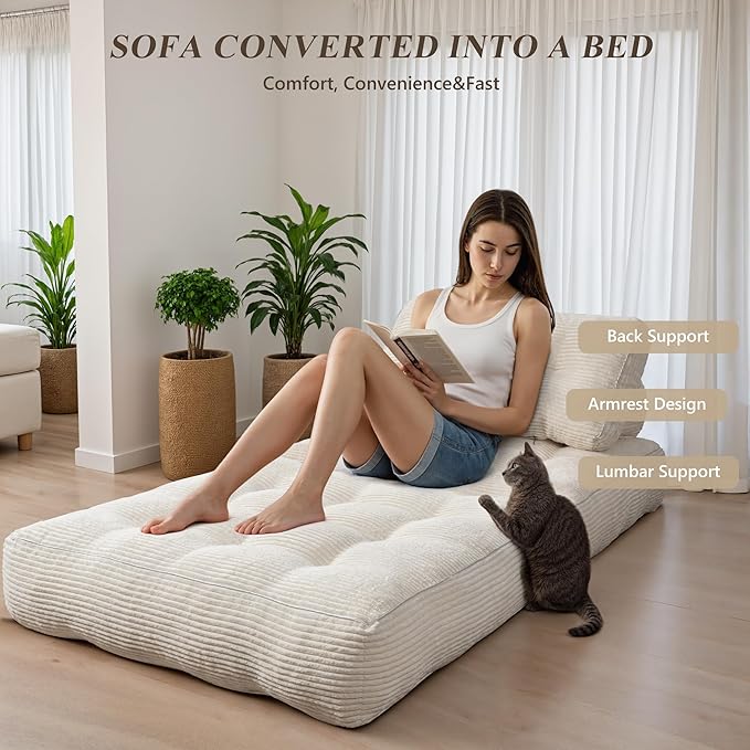 Folding Sofa BedConvertible Sleeper Chair for Adults Folding Sofa Bed Foam Filling Couch with PillowSleeper Chairs Single Size Floor MattressWhite