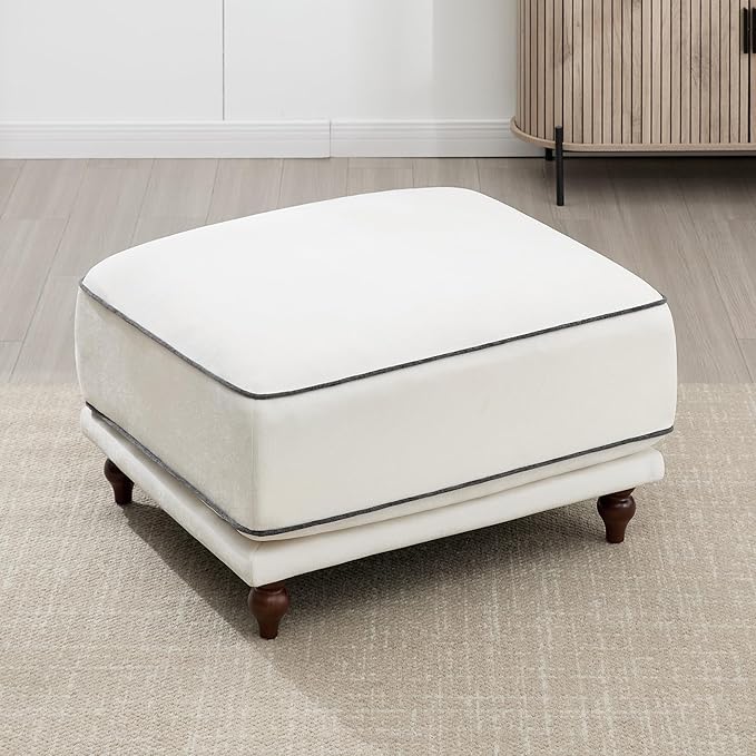 35'' Square Ottoman for Modular Sectional Sofa Upholstered Moveable Ottomans Footrest for Living Room Bedroom Chenille White