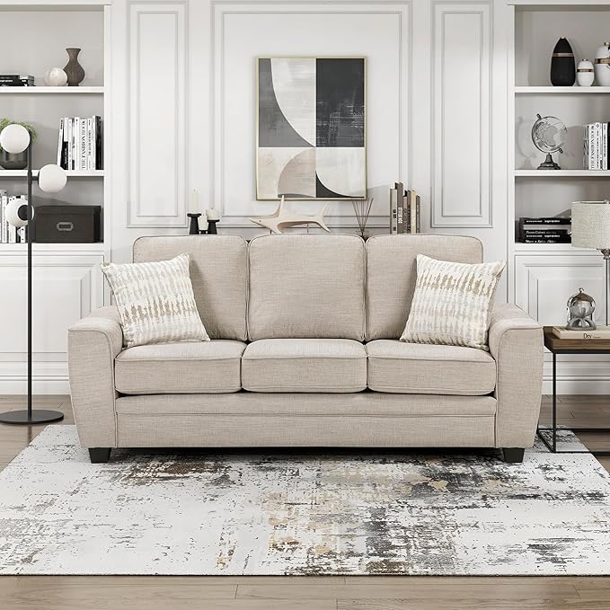 Lexicon Chenille Fabric Upholstered Sofa with 2 Pillows with Track Arms Reversible Back and Seat Cushions Removable Cushion Covers Comfy Couch for Living Room/Office/Waiting Room Taupe