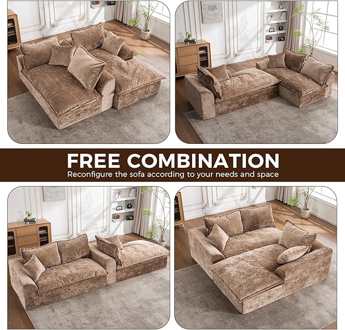 103”Modular Sectional SofaUpholstered Boneless Couch for Living Room BedroomModern Modular L-Shaped Chaise CouchCloud Sectional Sofa with Deep Seat (BrownLeft Facing Chaise)