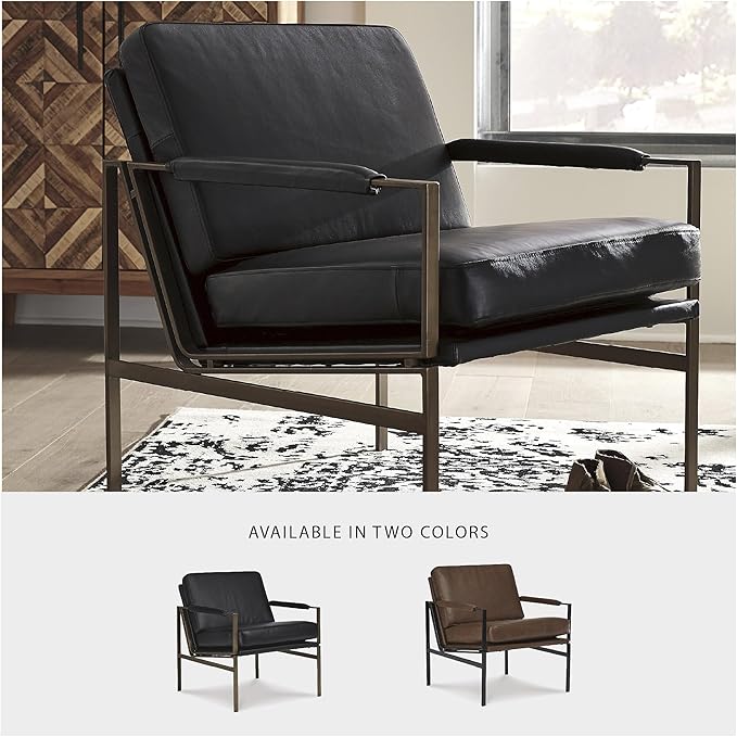 Signature Design by Ashley Puckman Mid-Century Modern Leather Accent Chair Black