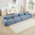 152 Modern Compressed Boneless Couch 4 Seater Sectional Couches for Living Room Blue Corduroy Cloud Modular Sectional Sofa Comfy Memory Foam Extra Deep Sofas para Sala No Assembly