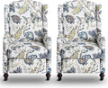 Wingback Recliner Chair Traditional Push Back Recliner Chair with Padded Seat Upholstered Wingback Chair Mid Century Modern Floral Recliner for Living Room(2 Blue Floral)
