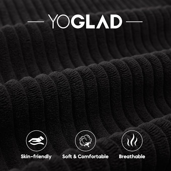 Yoglad Oversized Round Swivel Accent Chair with Ottoman &amp Wooden Armrest Tray – 360° Rotation and Stylish Modern Corduroy Fabric Perfect for Living Room/Apartment/Studio(Black)