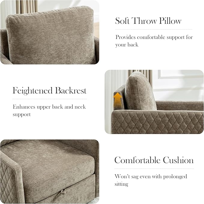 Aoiy &amp Wifon 29.5''W Swivel Accent Chair Set of 2 Comfy Modern Square Arm Chair with Hidden Storage for Living Room/Bedroom/Office Chenille Taupe