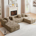 130'' U Shaped Couched for Living Room Cloud Modular Sectional Couch with 2 Chaise Lounge Modern Minimalist Upholstered Sofa Sleeper Deep Seat Corner Couch No Assembly Required Light Coffee