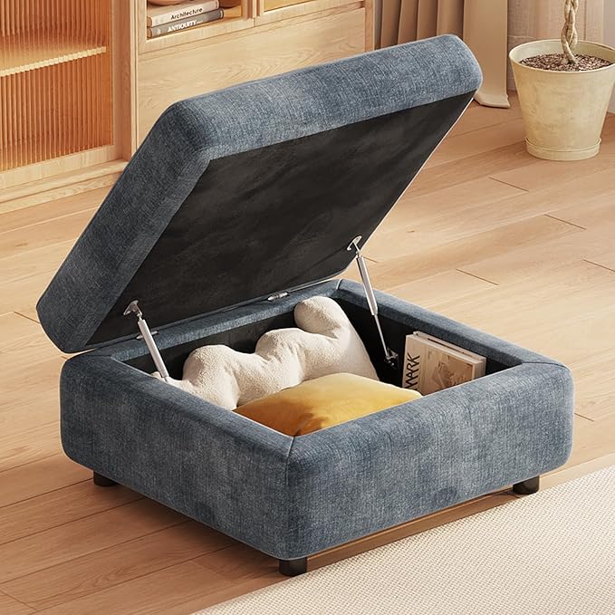 Guyii Storage Ottoman Blue Modular Sofa Stool for Modular Sectional Sofa Square Seat Cube Foot Stool upholstered for Living Room
