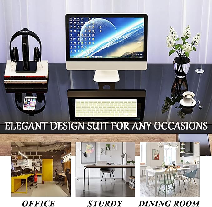 Computer Desk Tempered Glass Desk Home Computer with Metal Frame Desk Table for Home Office Gaming Modern Sturdy Writing Desk for Small Spaces 55.1-black