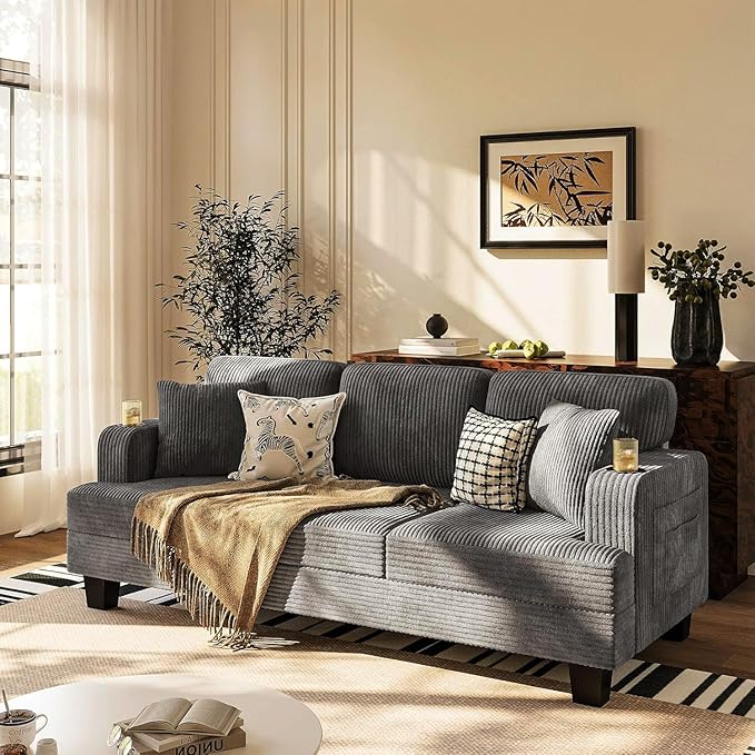 Homall Couches for Living Room 83 Couch with Soft Deep Seats Modern Sofa 3 Seater in Corduroy for Apartment Bedroom (Charcoal Gray)