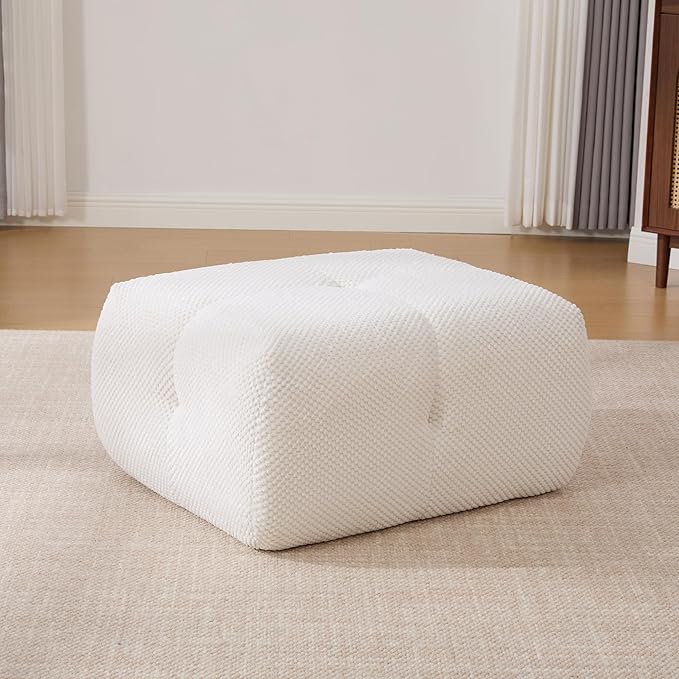 Folding Sofa Bed Convertible Floor Sleeper Chair Comfy Futon Floor Couch 2 in 1 Pull Out Single Boneless Sofa for Living Room Bedroom Removable Ottoman No Assemble Ivory