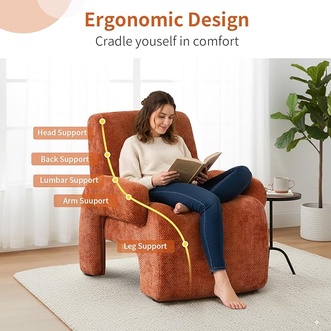 Chenille Oversized Armchair Extra Large Accent Reading Chair for Adults Comfy Mid-Century Modern Accent Chair Lounge Chair Arm Chairs for Living Room Bedroom(Brown)