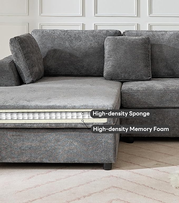Tbfit L Shaped Couch Oversized 108 Modular Sectional Sofa with Convertible Chaise Comfy 4 Pillows Sofa for Living Room Gray