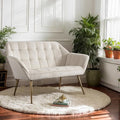 Small Loveseat Sofa 48 inch Velvet Love Seat for Living Room Comfy Mini Couch with Gold Legs for Small Spaces Bedroom Apartment Office Cream