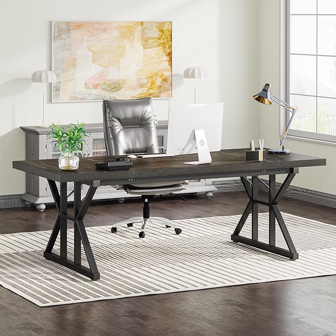 Tribesigns 70.8-Inch Executive Desk Large Computer Office Desk Workstation Modern Simple Style Laptop Desk Study Writing Table Business Furniture for Home Office (Black Oak 70.8 Inch)