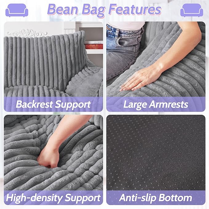 HABUTWAY Comfy Floor Sofa Giant Plush Reading Chair Indoor Cozy Couch with Armrests Oversized Couch Upholstered Boneless Sofa Portable Cloud Couch Accent Chair for Living Room Bedroom(Light Grey)