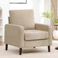 Accent Chair for Living Room Modern Reading Chair for Bedroom Upholstered Armchair with Wood Legs and Side Pockets Single Sofa Side Chair for Office Small Room Apartment Light Brown