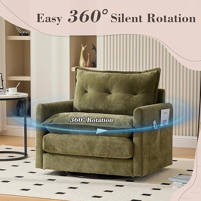 Swivel Accent Chair Set of 2 Modern Swivel Barrel Chair for Living Room 360 Degree Comfy Square Accent Barrel Chair Upholstered Sofa Armchair for BedroomReading Chenille Olive Green