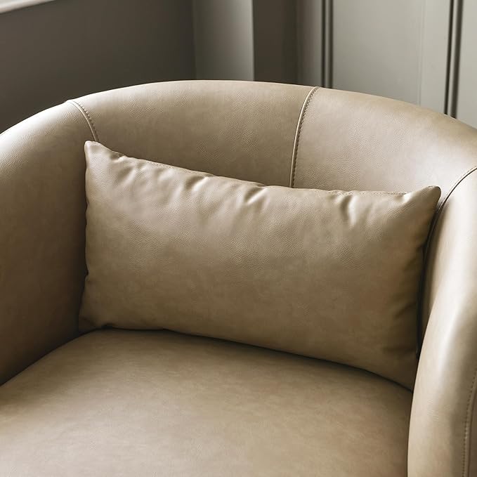 KINWELL Faux Leather Swivel Armchair Set of 2 No Assembly Upholstered PU Leather Swivel Accent Chairs with Toss Pillow for Living Room Office Lounge Khaki