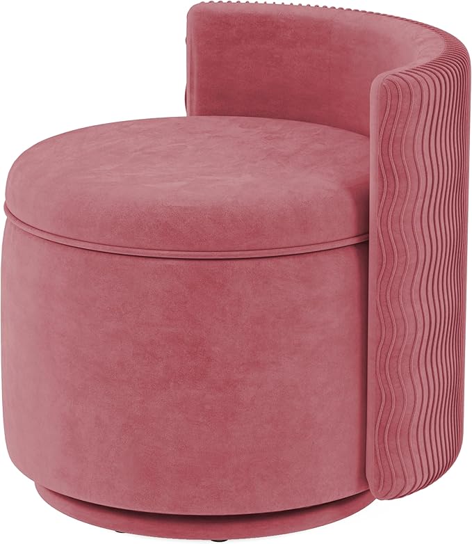 360° Swivel Accent Chair with Storage Vanity Stool with Back Velvet Storage Ottoman Upholstered Round Barrel Vanity Chair for Living Room Makeup Room Bedroom (Dusty Rose)