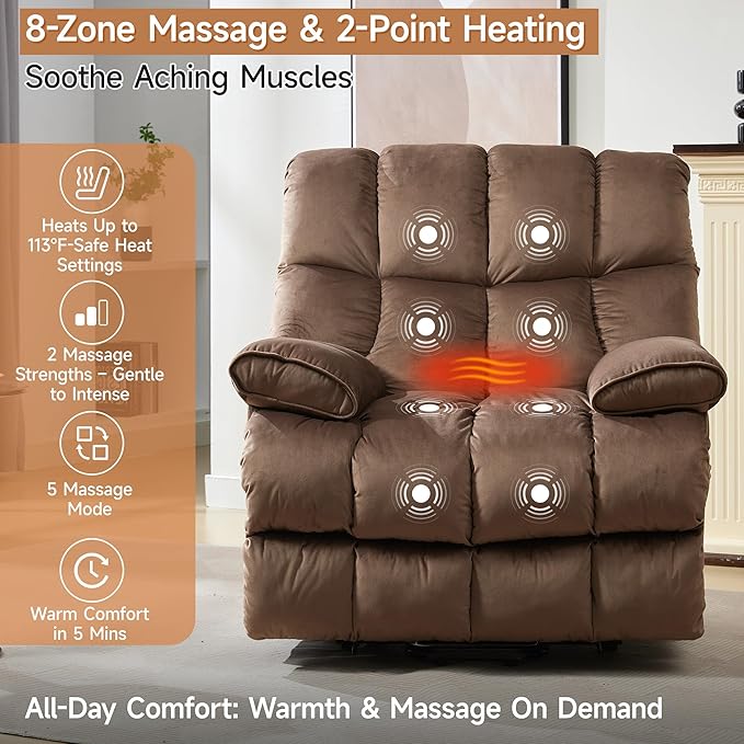 Power Lift Recliner Chair for Elderly Electric Recliner with Heat &amp Massage Large Lift Chair Recliners for Living Room RV Bedroom(Brown)