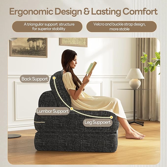 Dowinx Folding Sofa Bed with Pillow Small Convertible Comfy Couch Bed for Adults Home Lounge and Gaming Modern Comfortable Design for Apartment Living Room Bedroom Smooth Velvet Black