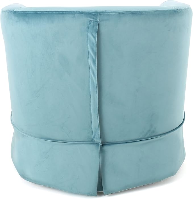 Upholstered Swivel Barrel Chair Blue Velvet Skirted Base Living Room Accent Seating 28.75 x 28 x 27 Inches