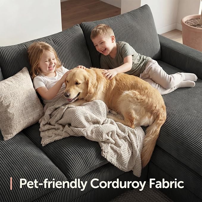 HONBAY 127.2 Inch Corduroy Cloud Modular Sectional Sofa with Chaise Deep Seat U-Shaped Couch with Storage for Living Room Apartment Small SpaceGrey