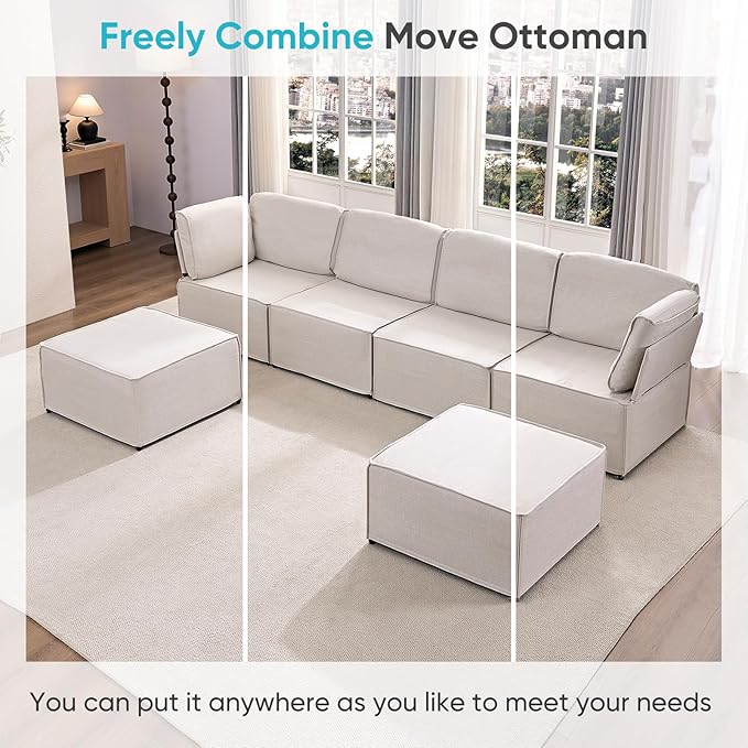 CECER Modular Sectional Sofa U Shaped Convertible Couch Sofa with Reversible Chaises Queen Sleeper Sofa Modular Oversized Sofa Couches for Living Room (Beige)