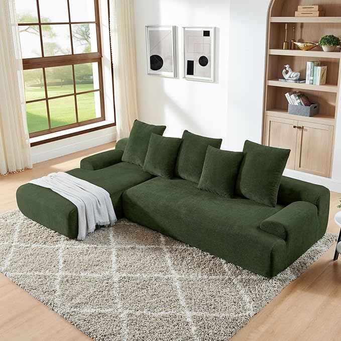 JOYBASE 110 Modular Sectional L-Shaped Cloud Couch Minimalist 4 Seat Couch with Deep Seat Left Facing Chaise for Living Room Office No Assembly Required (Green)